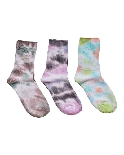 Brown Stussy Rib Tie dye 3PK Women's Socks | WJI-743210