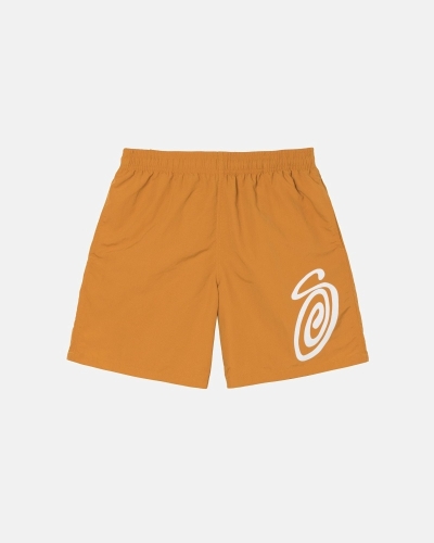 Brown Yellow Stussy Curly S Men's Shorts | QBJ-378520