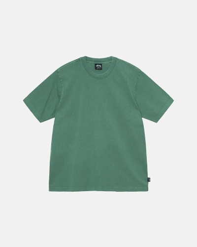 Deep Green Stussy Heavyweight Pigment Dyed Crew Men's T Shirts | RFK-215847