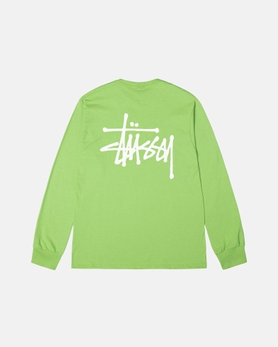 Green Stussy Basic Ls Men's T Shirts | AZX-593016