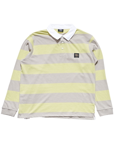 Green Stussy Block Stripe LS Rugby Men's Shirts | WMY-128407