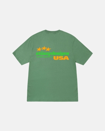 Green Stussy Designs USA Men's T Shirts | SCT-805792