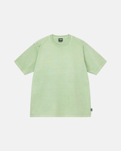 Green Stussy Heavyweight Pigment Dyed Crew Men's T Shirts | MAZ-356798