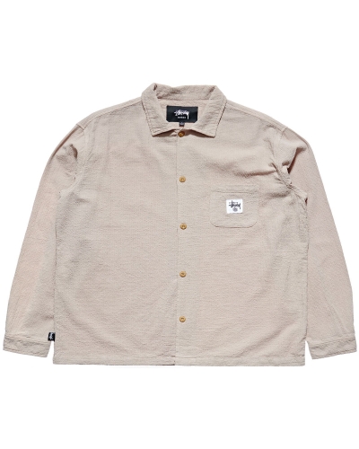 Grey Stussy Grid Seersucker LS Men's Shirts | XJS-620538