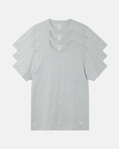 Grey Stussy Undershirt - 3 Pack Men's T Shirts | BTD-715096