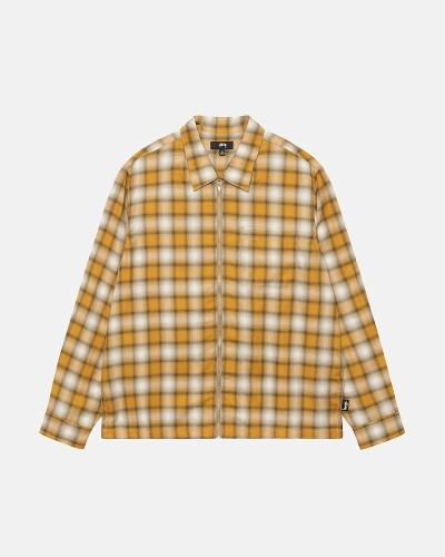 Mustard Stussy Eddie Plaid Zip Men's Shirts | ZGL-675093