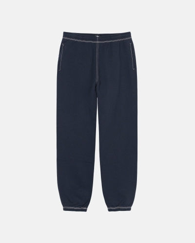 Navy Stussy Contrast Stitch Label Pant Men's Sweatpants | MEG-154806