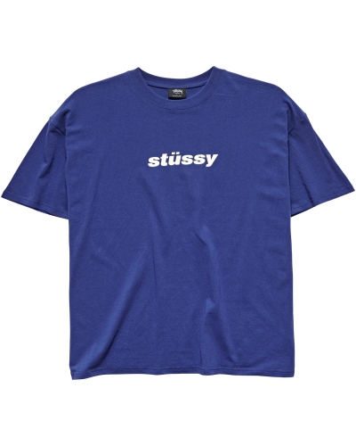 Navy Stussy Italic College SS Men's T Shirts | QAD-396742