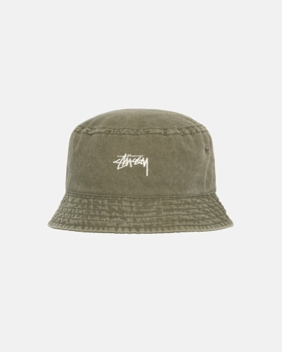 Olive Stussy Washed Stock Men's Bucket Hats | TOL-186975