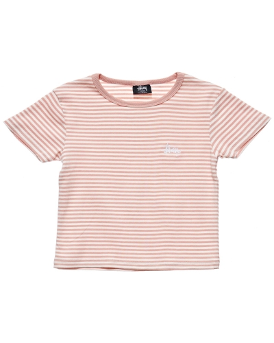 Pink Stussy Hyde Stripe Rib Women's T Shirts | YOZ-396478