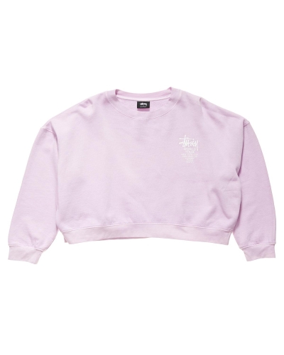 Pink Stussy World Tour Pigment Crew Women's Sweaters | PTL-652973
