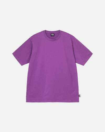 Purple Stussy Heavyweight Pigment Dyed Crew Men's T Shirts | OBR-870356