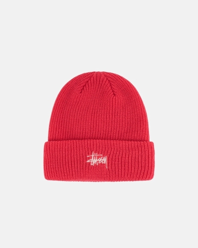 Red Stussy Basic Cuff Men's Beanie | WOP-542718