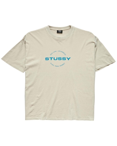 White Stussy City Circle SS Men's T Shirts | VDT-627510