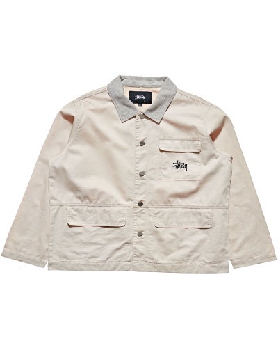 White Stussy Denim Chore Coat Men's Jackets | TFS-106738