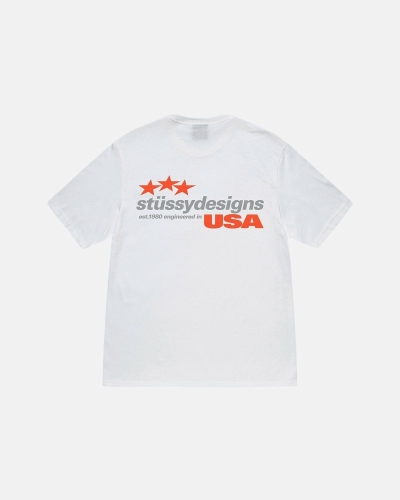 White Stussy Designs USA Men's T Shirts | PDK-539160