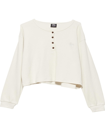 White Stussy Dylan Waffle Henley Women's Sweatshirts | BOG-859302