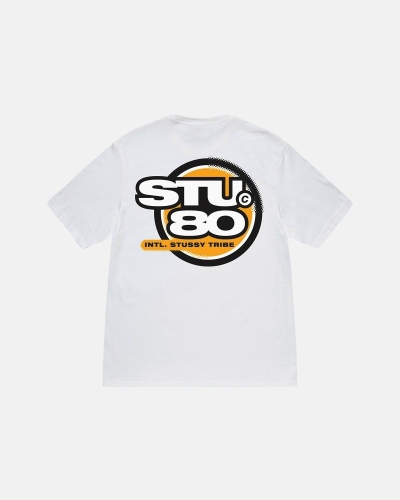 White Stussy Hot 80 Men's T Shirts | NZL-259318