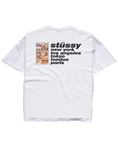 White Stussy Italic College SS Men's T Shirts | PNO-452869