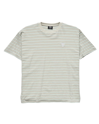 White Stussy Morning Stripe SS Men's T Shirts | DFR-142056