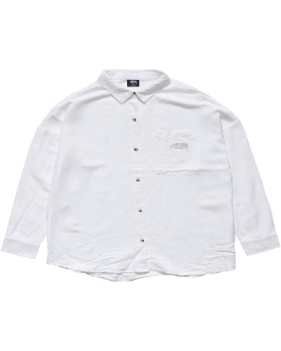 White Stussy Shoreline BF Linen Shirt Women's Sportswear | FTE-140725