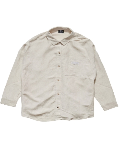 White Stussy Shoreline BF Linen Shirt Women's Sportswear | HGN-182954