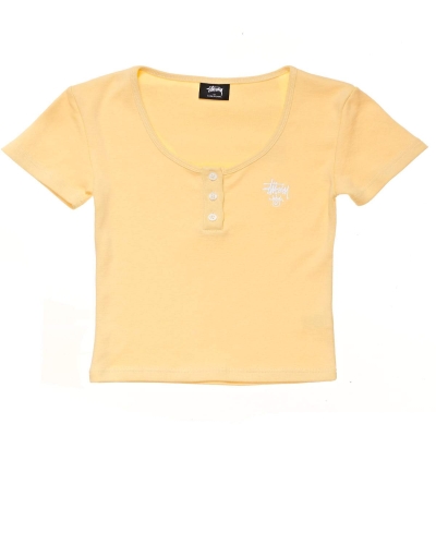 Yellow Stussy Berk Scoop Neck Women's T Shirts | RSC-403928