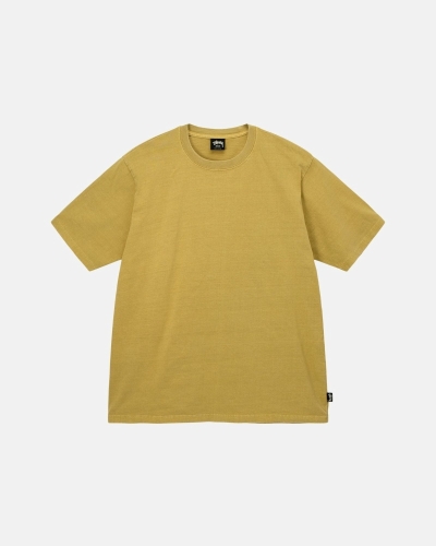 Yellow Stussy Heavyweight Pigment Dyed Crew Men's T Shirts | RGU-137064