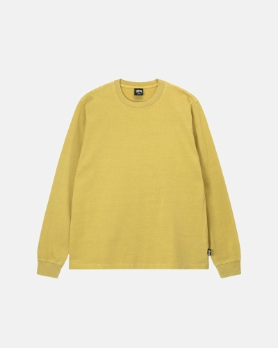 Yellow Stussy Heavyweight Pigment Dyed Ls Crew Men's T Shirts | PCD-502736